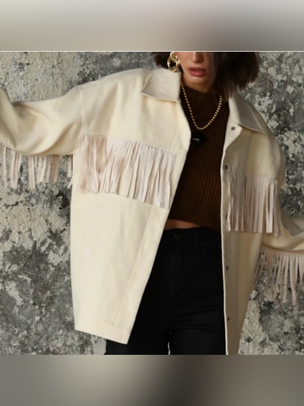 12th Tribe Cream Fringe Jacket
